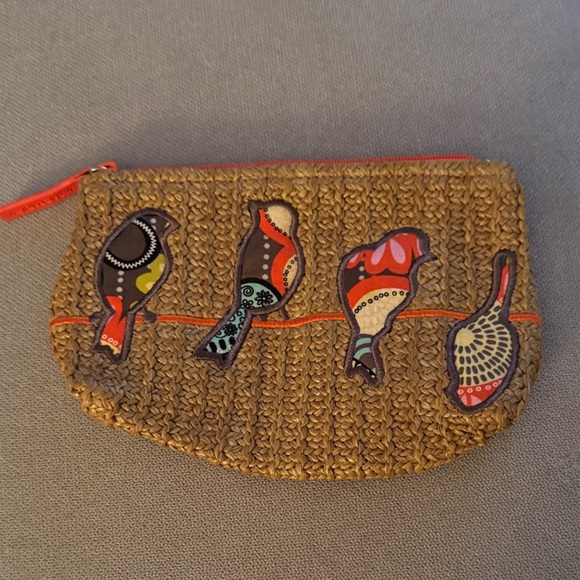 Vera Bradley Handbags - Vera Bradley Straw Cosmetic Pouch with Colorful Bird Appliqués
